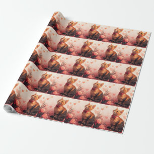 Abessinierkatze mit Rosen - Valentinstag Geschenkpapier