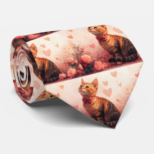 Abessinierkatze mit Rosen - Valentinstag Krawatte