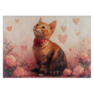 Abessinierkatze mit Rosen - Valentinstag Schneidebrett