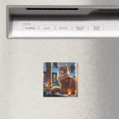 Abessinierkatze mit Weihnachtslichtern Feiertag Magnet (In Situ (Geschirrspüler))