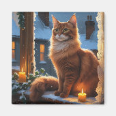 Abessinierkatze mit Weihnachtslichtern Feiertag Magnet (Vorne)
