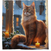 Abessinierkatze mit Weihnachtslichtern Urlaub Duschvorhang (Vorderseite)