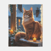 Abessinierkatze mit Weihnachtslichtern Urlaub Fleecedecke (Vorderseite)