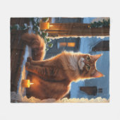 Abessinierkatze mit Weihnachtslichtern Urlaub Fleecedecke (Vorderseite (Horizontal))