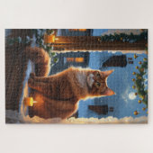 Abessinierkatze mit Weihnachtslichtern Urlaub Puzzle (Horizontal)