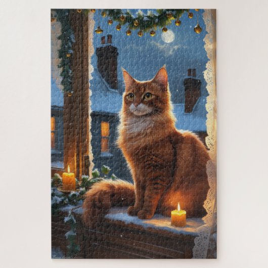 Abessinierkatze mit Weihnachtslichtern Urlaub Puzzle (Vertikal)