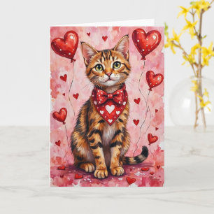 Abessinierkatze Valentinstag Sitzend mit Herzen Ro Karte