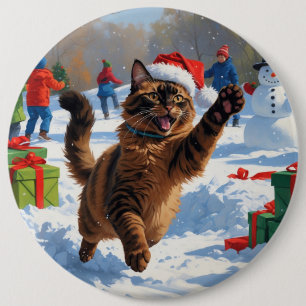Abessinierkatze Weihnachten Festliche Schneeszene Button