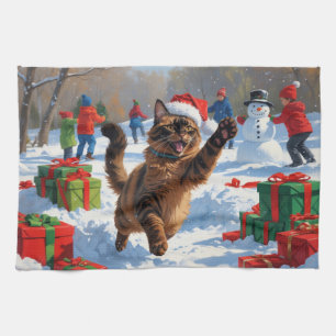 Abessinierkatze Weihnachten Festliche Schneeszene Geschirrtuch