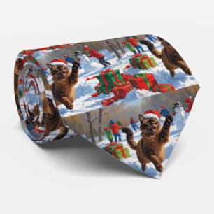 Abessinierkatze Weihnachten Festliche Schneeszene Krawatte