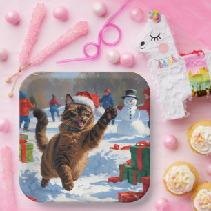 Abessinierkatze Weihnachten Festliche Schneeszene Pappteller