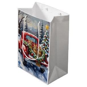 Abessinierkatze Weihnachten Rotes Lastwagen Ferien Mittlere Geschenktüte