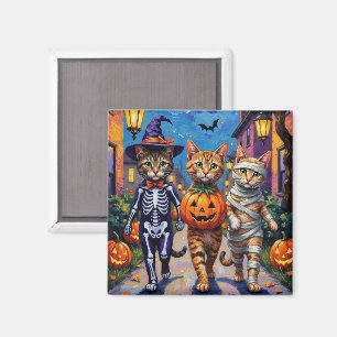 Abessinierkatzen beim Trick-or-Treat an Halloween Magnet