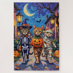Abessinierkatzen beim Trick-or-Treat an Halloween Puzzle
