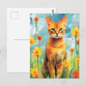 Abessinikatze farbige Aquarellbilder Postkarte (Vorne/Hinten)