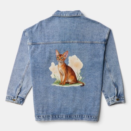 Abessinische Katze umgeben von sanften Farben und Jeansjacke (Rückseite)