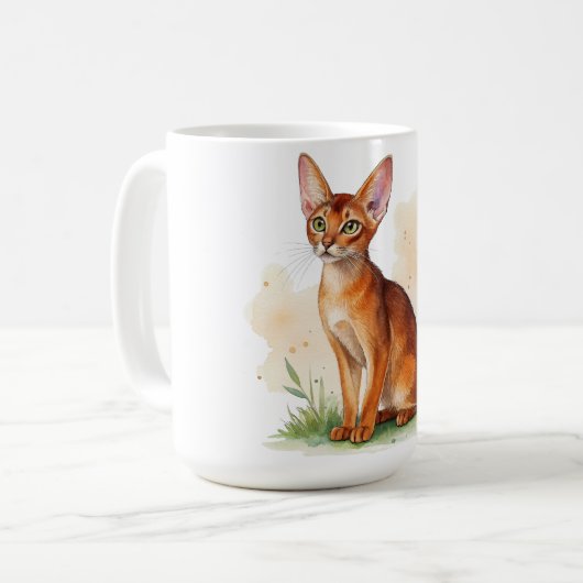 Abessinische Katze umgeben von sanften Farben und Kaffeetasse (Vorderseite Links)