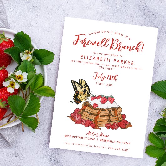 Abfahrt Farewell Brunch Strawberry Waffeln Einladung