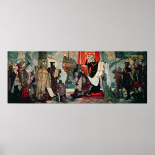 Abfahrt für das Kap, König Manuel I von Poster