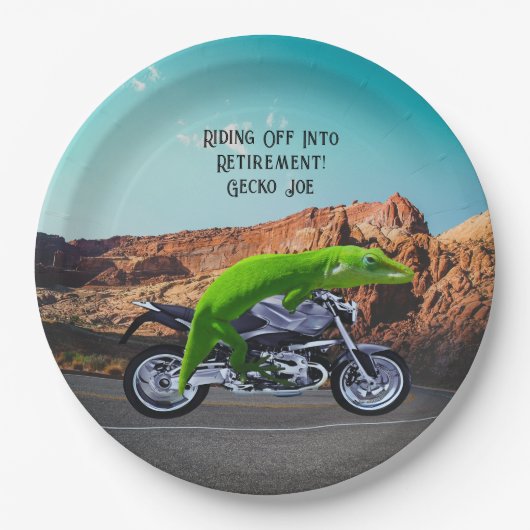 Abfahrt in den Ruhestand Custom Gecko Motorrad Pappteller (Vorderseite)