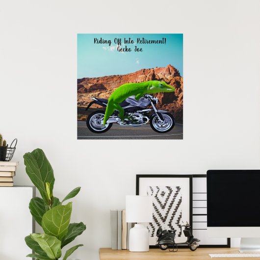Abfahrt in den Ruhestand Custom Gecko Motorrad Poster (Heimbüro)