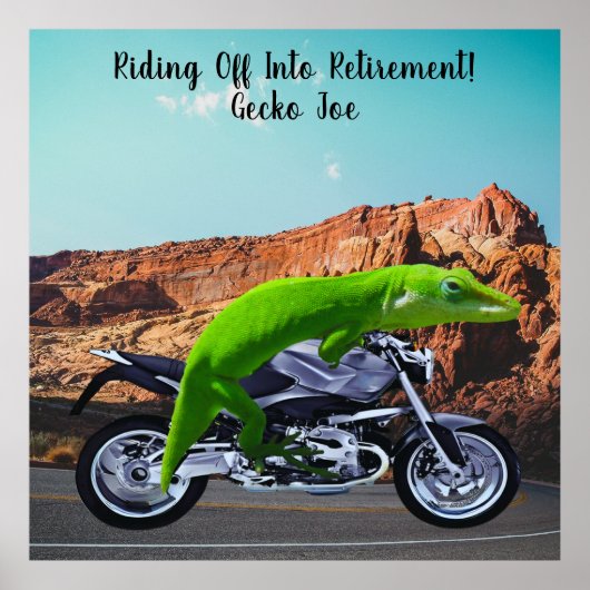 Abfahrt in den Ruhestand Custom Gecko Motorrad Poster (Vorne)