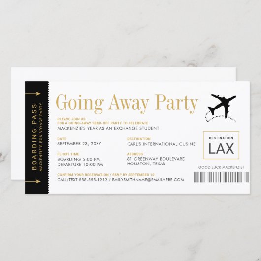 Abfahrt Party Boarding Ticket Einladung (Vorne/Hinten)