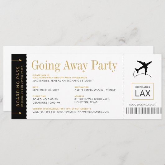 Abfahrt Party Boarding Ticket Einladung (Vorne/Hinten)