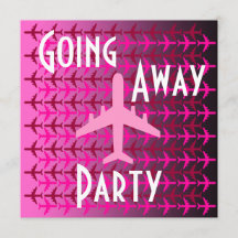 Abfahrt Party Einladung Card Flugzeug Rosa