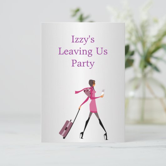 Abfahrt Party Event Girl mit Gepäck Einladung (Stehend Vorderseite)