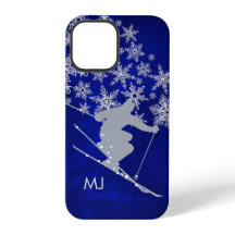 Abfahrt-Ski-Schnee Blaues Monogramm