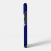 Abfahrt-Ski-Schnee Blaues Monogramm iPhone Hülle (Linke Seite)