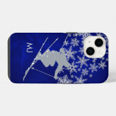 Abfahrt-Ski-Schnee Blaues Monogramm iPhone Hülle (Rückseite (Horizontal))