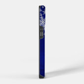 Abfahrt-Ski-Schnee Blaues Monogramm iPhone Hülle (Rechte Seite)