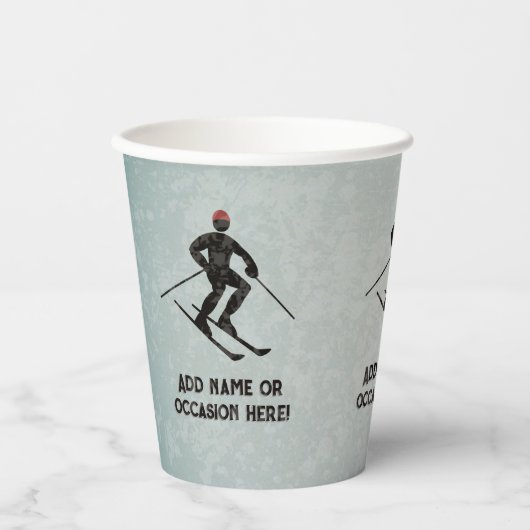 Abfahrt Skifahren Sie Ihren Text auf maskuline Met Pappbecher (Vorderseite)