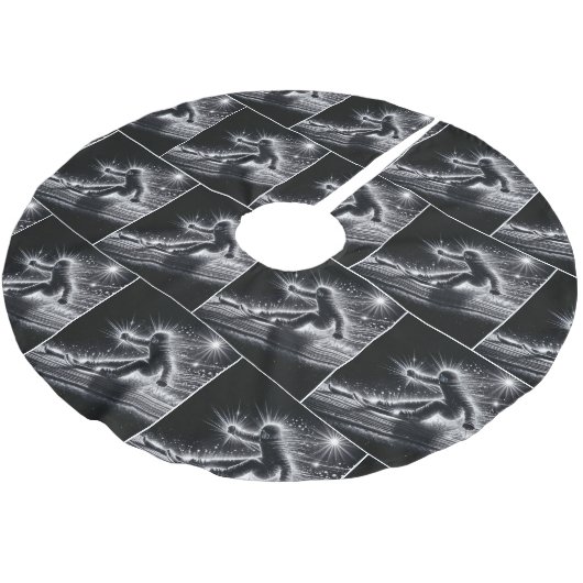 Abfahrten Skifahrer mit Neon Light Trails Polyester Weihnachtsbaumdecke (Schrägansicht)