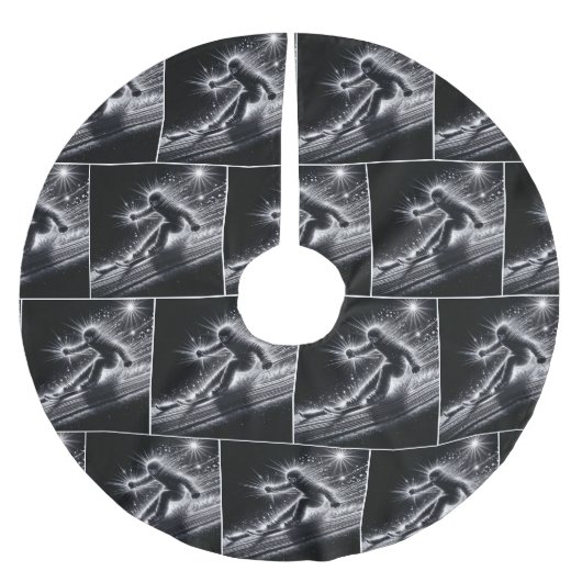 Abfahrten Skifahrer mit Neon Light Trails Polyester Weihnachtsbaumdecke (Vorderseite)