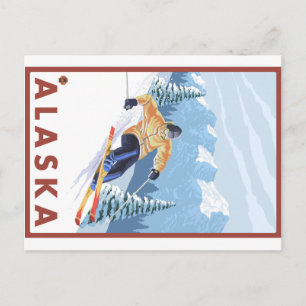 Abfahrts-Skifahrer - Alaska Postkarte