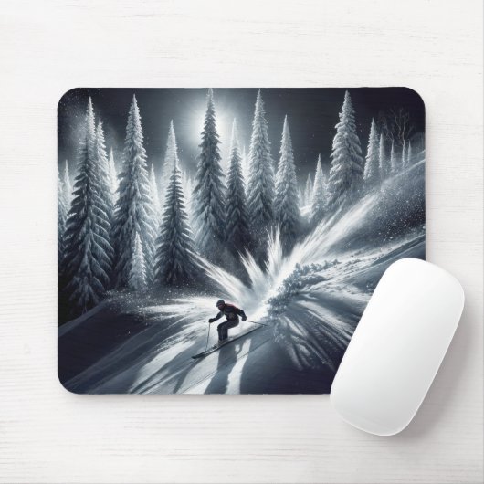 Abfahrtskier im Mondschein Mousepad (Mit Mouse)