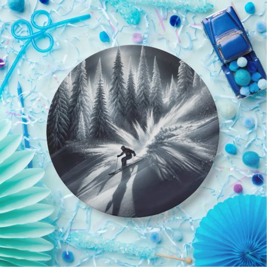 Abfahrtskier im Mondschein Pappteller (Party)