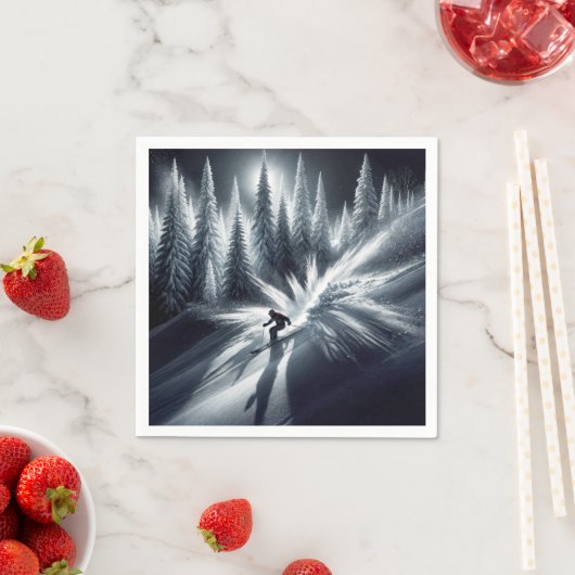 Abfahrtskier im Mondschein Serviette (Beispiel)