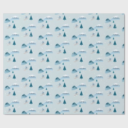 Abfahrtskier in Schneeflocken Geschenkpapier (Flach)