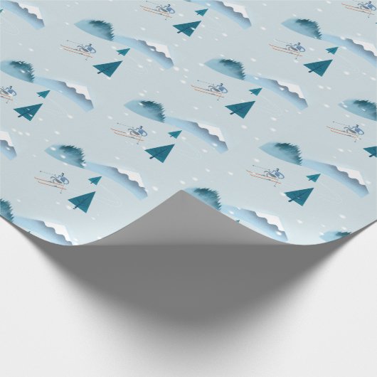 Abfahrtskier in Schneeflocken Geschenkpapier (Ecke)