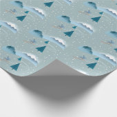 Abfahrtskier mit Snowflake Hintergrund Geschenkpapier (Ecke)