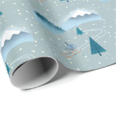 Abfahrtskier mit Snowflake Hintergrund Geschenkpapier (Rolleneckpunkt)