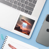 Abfahrtspunkt - Quadratisches Vinyl Aufkleber (Laptop mit iPhone)