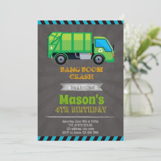 Abfall-LKW-Party Einladung (Stehend Vorderseite)