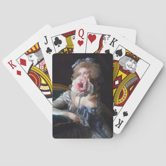 Abfall mit rosafarbener Peonie Spielkarten (Rückseite)
