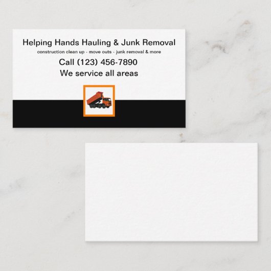 Abfallbeseitigung und Beseitigung von Junk Visitenkarte (Vorne/Hinten)