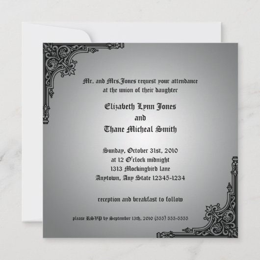 Abgeblendete keltische Kreuzgotik Einladung (Rückseite)